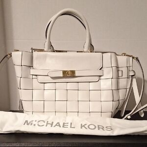 Michael Kors White Woven Satchel